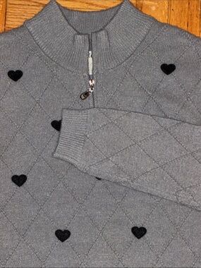 Cherie Collette, Women’s L, Gray 1/4-zip Heart Sweater